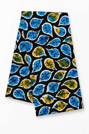 Bold Blue Yellow Leaf Motif African Print for Women