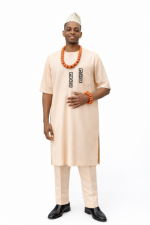 Mens 2-Piece Cream African Senator Set
