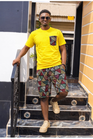 Men's 2 Piece Ankara Patch Casual Wear Yellow