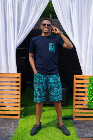 Men's African Casual Wear 2 Piece Outfit Navy Teal