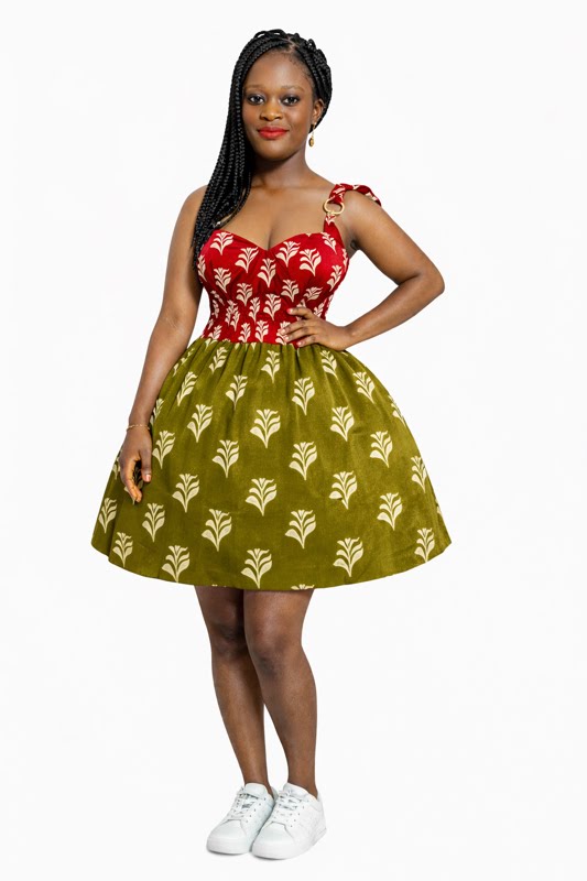 Jioni African Print Corset Mini Dress – Red/Green