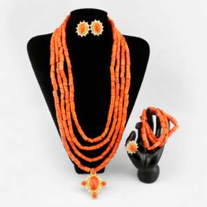 Nigerian Sunburst Coral Crystal Bridal Jewelry Set