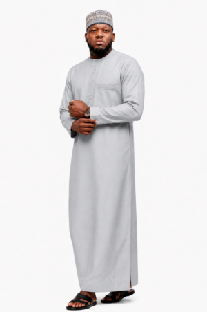 African Men’s Light Grey Kaftan - 1pc