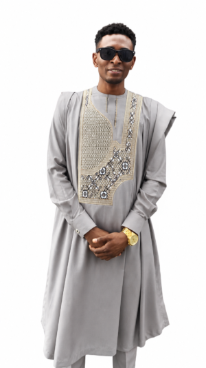 Soft Grey Tone Agbada For Men - 3pc