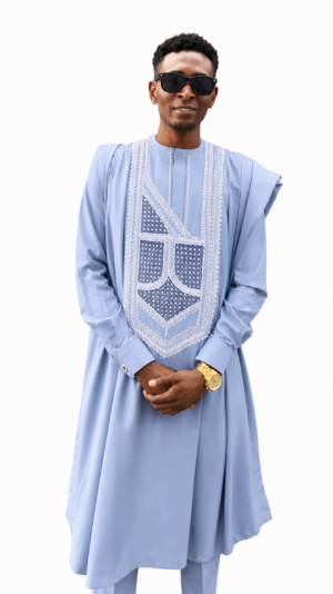 Men’s 3pcs Traditional Sky-blue Shade Agbada