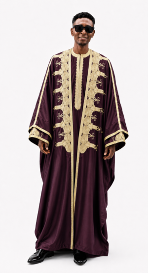 Men's Brown Royal Abaya Kaftan with Bold Gold Embroidery
