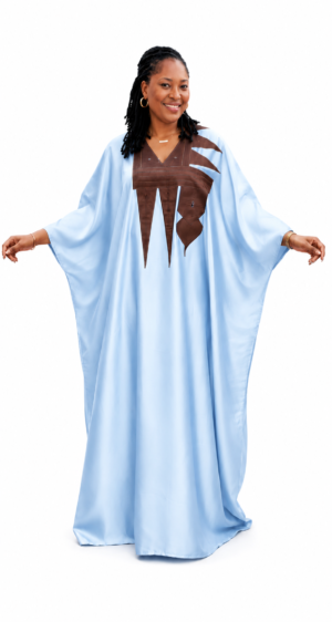 Chic Mighty Fessy Sky Blue Embroidered Women Boubou