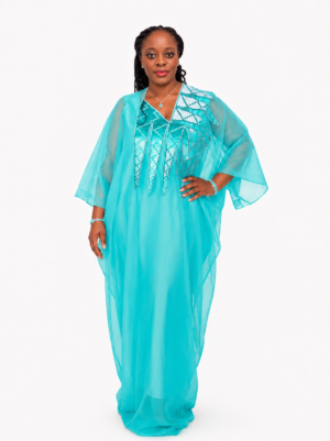Women's Turquoise Organza Boubou 2pcs Party Wear