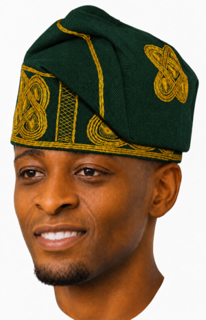 Emerald Royal Heritage Green Embroidered Aso Oke Cap