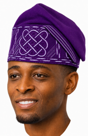 Oba Luxe Purple Embroidered Aso Oke Cap