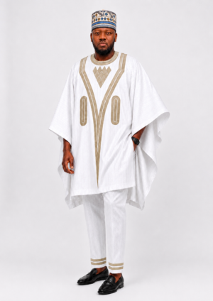 Elegant 3pc Short Agbada White Danshiki Outfit